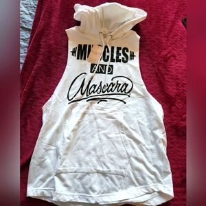 Nwt White Sleeveless Hoodie with Graphic Print
